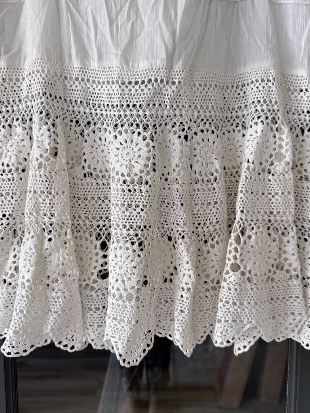 Laundry by Shelli Segal White Crochet Hem Tiered Skirt Coastal Boho 100% Cotton - Picture 3 of 9
